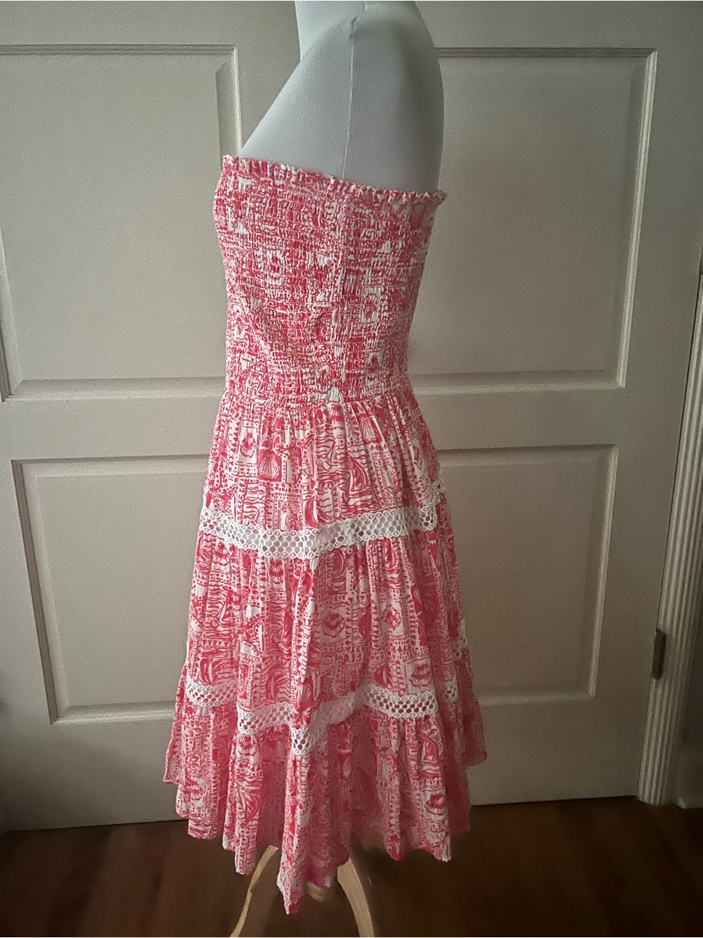 Lilly Pulitzer Kelvina Strapless Smocked Dress Mizner Red Seaside Harbour Size M - Picture 7 of 16